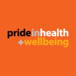 Pride in Health + Wellbeing Logo opn orange background