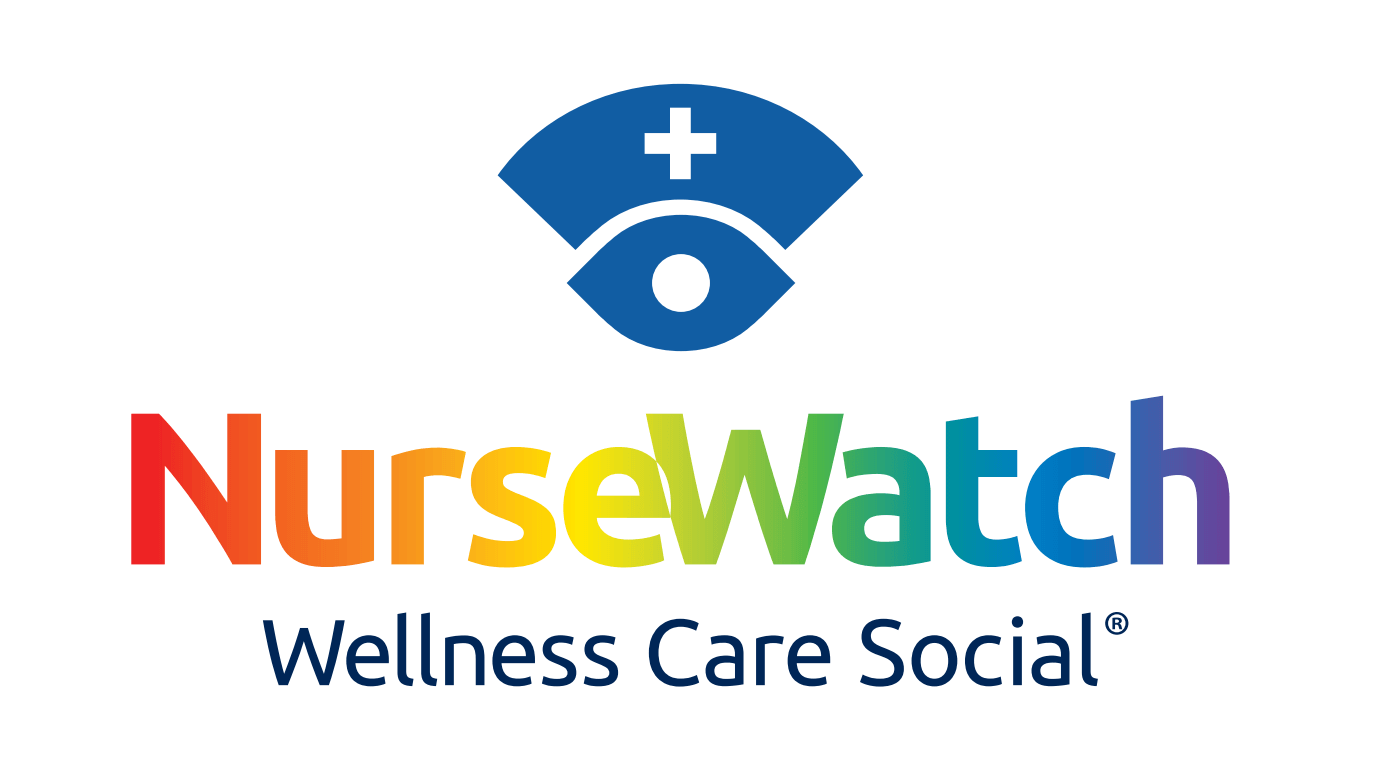 Nursewatch - Wellness Care Social. written in rainbow lettering