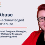 elder abuse - an often un-aknowedged form of elder abuse. Claire allen, national program manager, Prid ein helath + wellbeing Program, ACON pride in clsyuion programs, COmpass - Guide action on ender abuse - photo of claire with red jumper and lipstik, red hear and black glasses